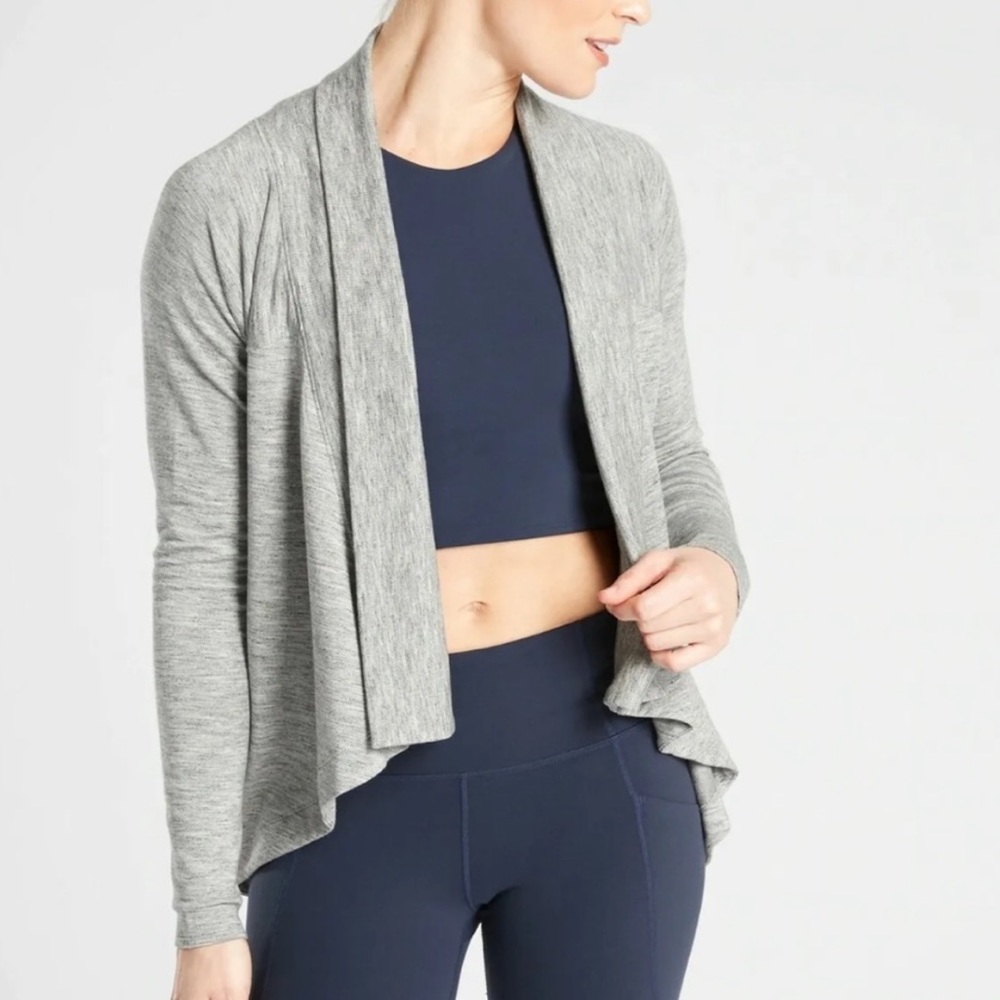 Athleta Sweater Nirvana Wear Two Ways Wrap Cardigan in Navy Blue Sz M EUC - Picture 12 of 13